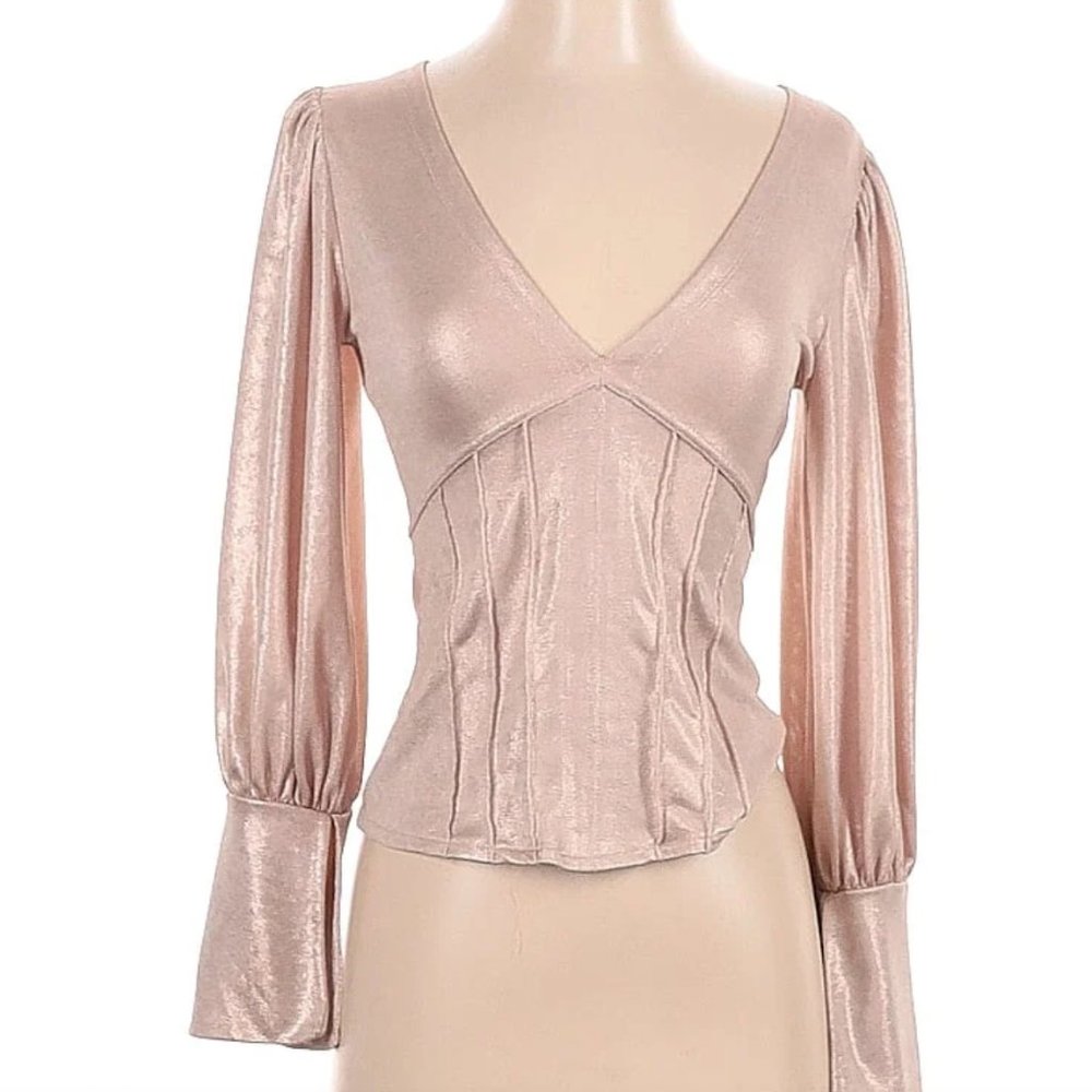 Free People Shimmery Blush Pink Blouse
